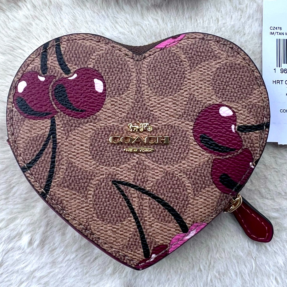 Coach CZ477 Leather Heart Coin Case With Cherry Print - Picture 6 of 6